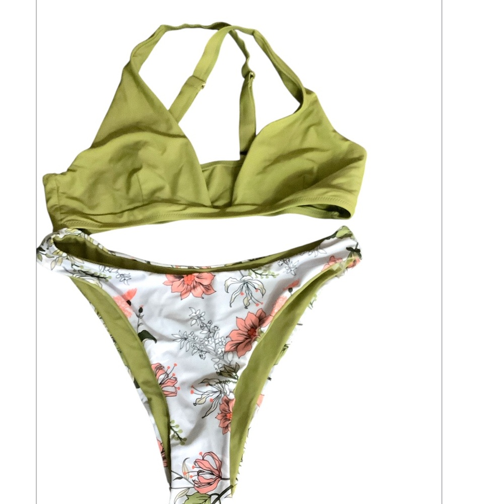 NWT ZAFUL Floral Bikini Set - Green and Pink Size 8